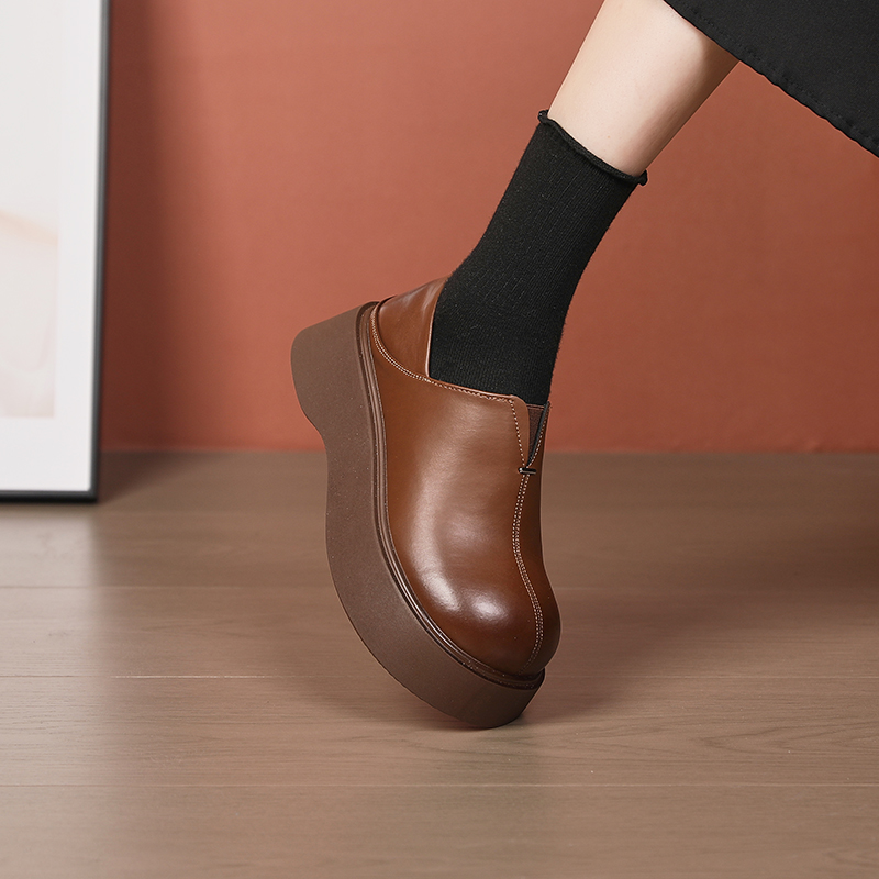 【翔子女鞋】2025年春季新款复古休闲百搭时尚小皮鞋厚底软底乐福鞋