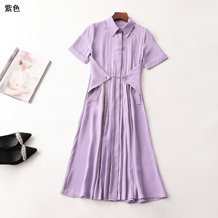 408404夏加长款短袖翻领连衣裙