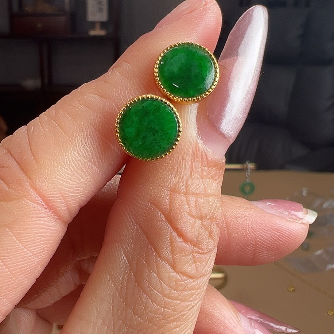 翡翠银S925镶嵌耳饰耳环