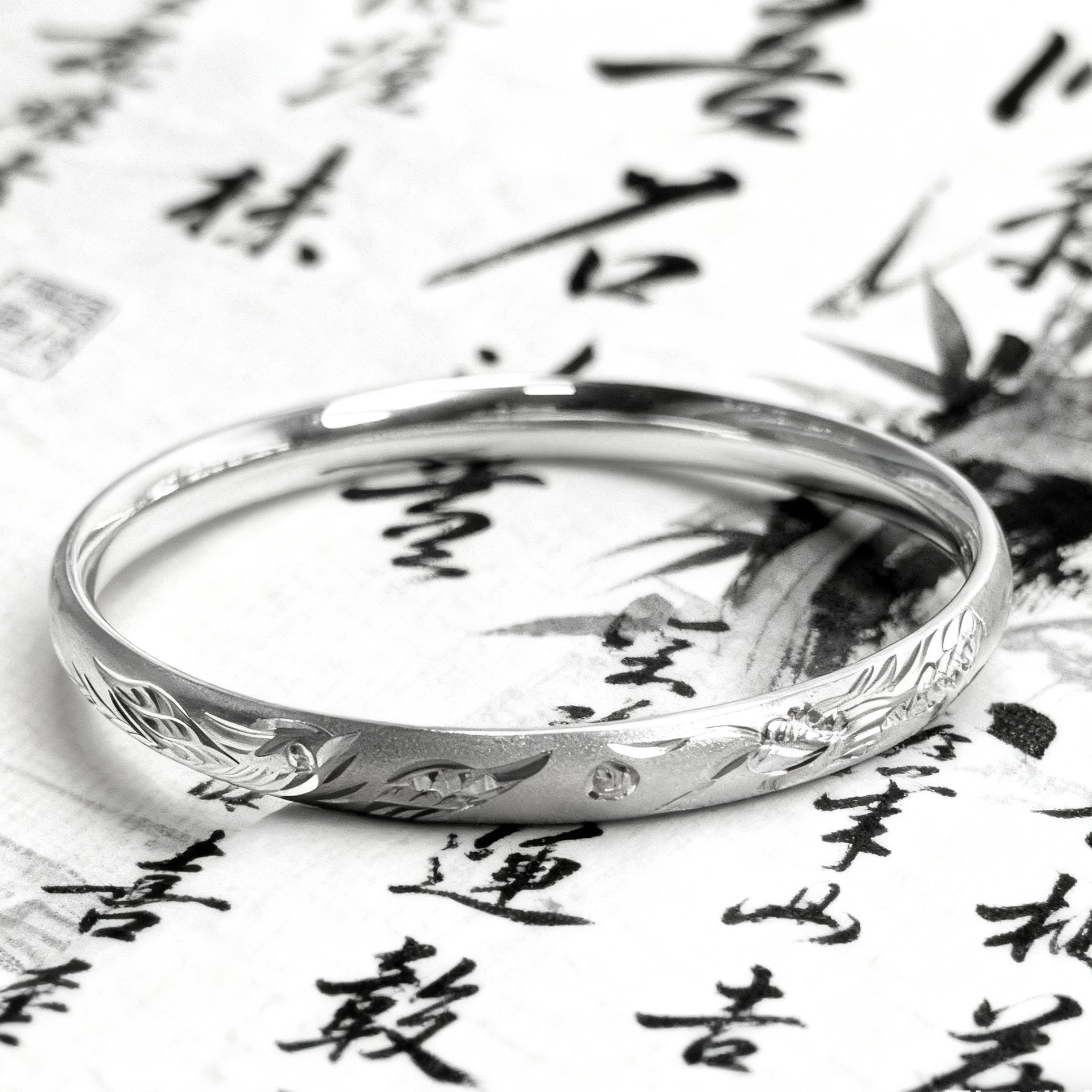 足银手镯 【6mm龙凤车花手镯】足银999简约百搭古风民族风