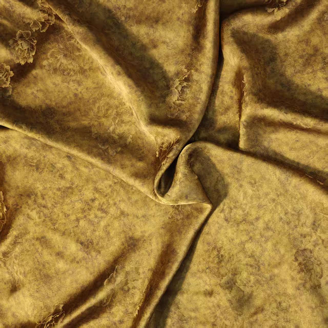 『金缕牡丹』新中式香云纱面料 重锻  提花 (裁开不退换）