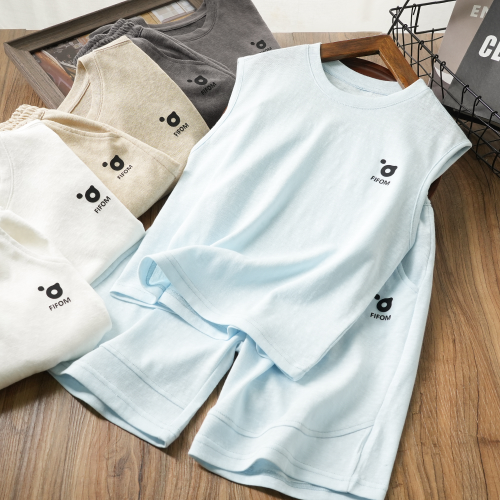 夏季新款休闲薄款男童背心套装中大童时尚字母简约两件套25285