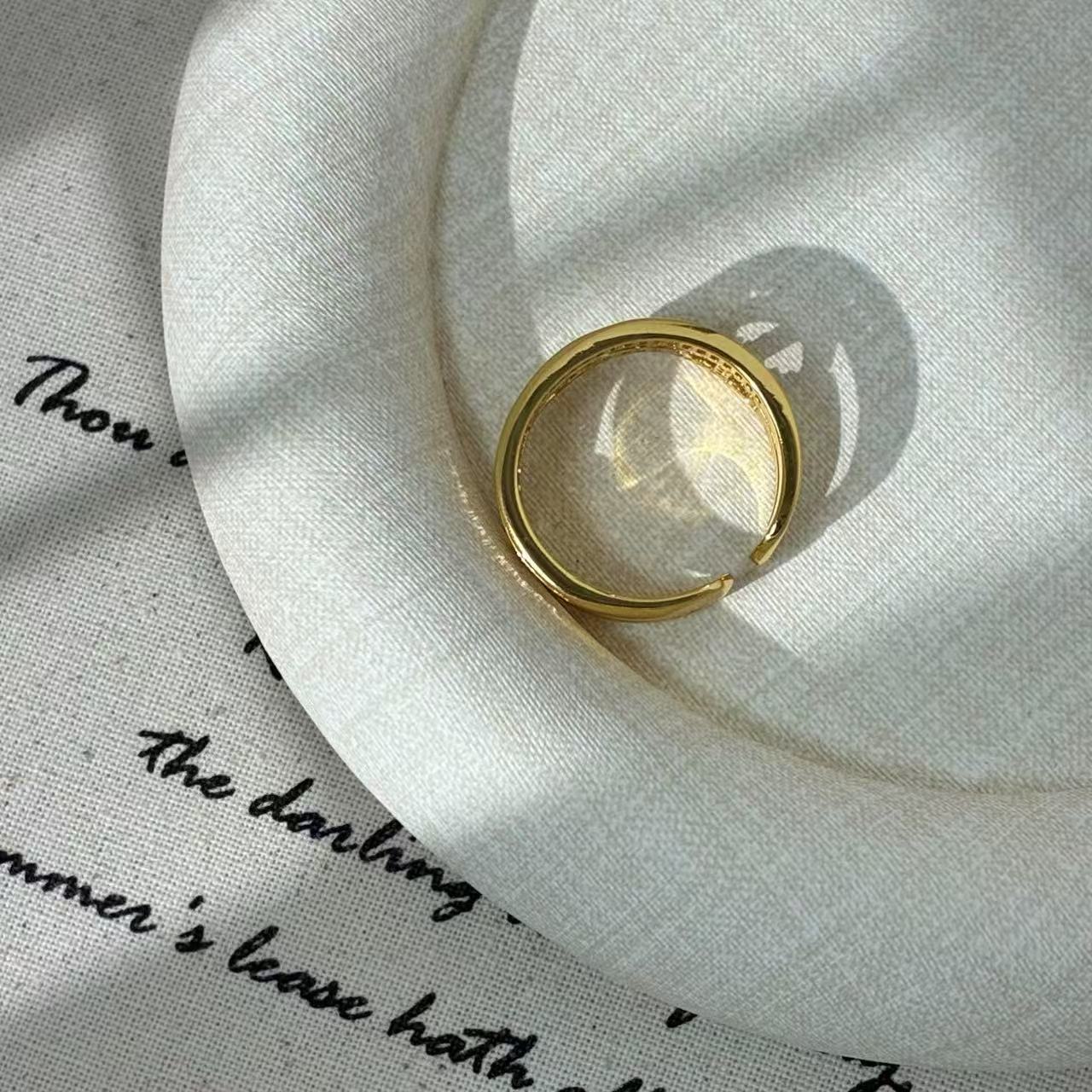 铜合金锆石戒指  远远（YY268）镀k金活口轻奢镶嵌精致戒指