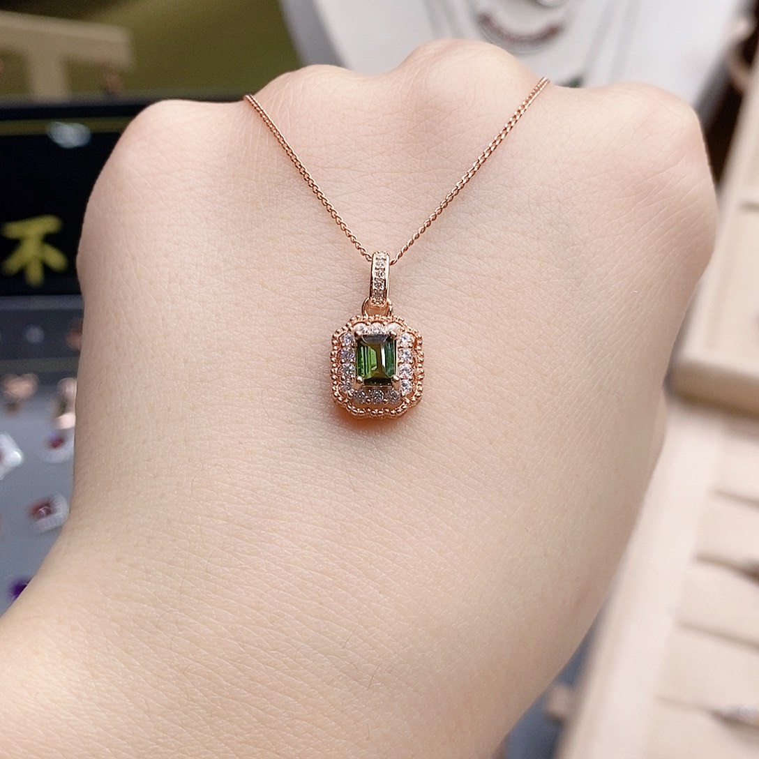 颈饰碧玺银S925镶嵌吊坠