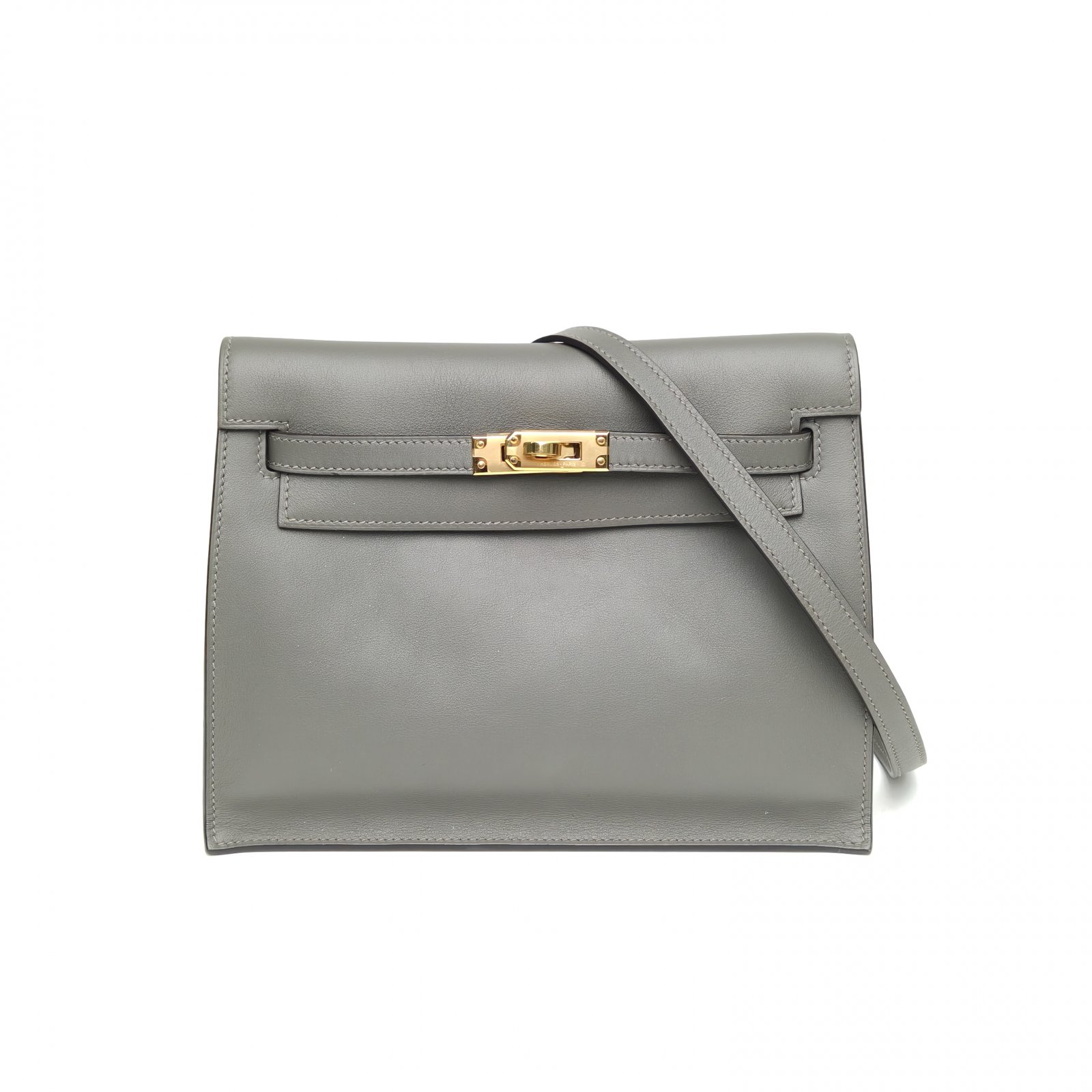 99新 Hermes/爱马仕 【黑黑】Kelly Danse 积雨云灰 B刻 金扣