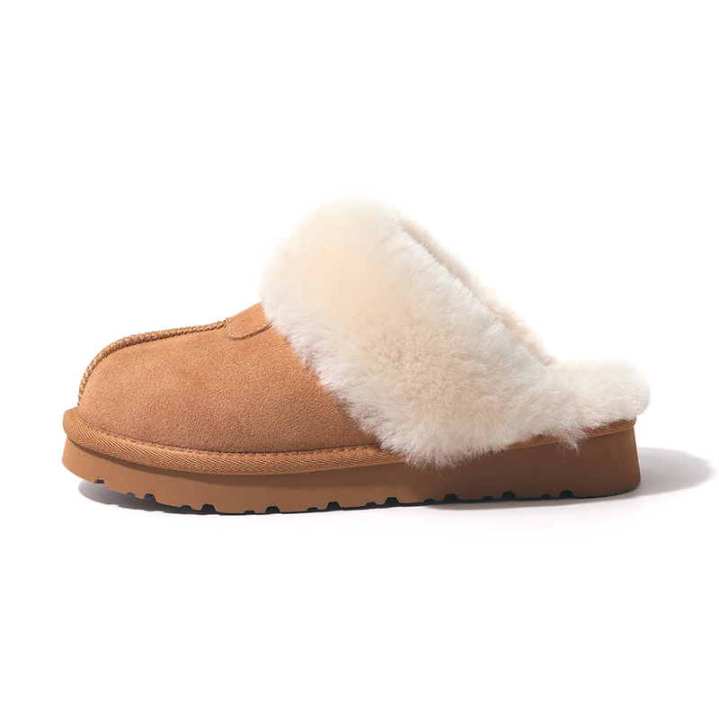 羊皮毛一体毛毛拖鞋冬季女士时尚经典舒适薄底毛鞋包头拖鞋