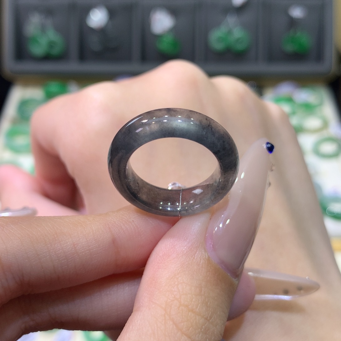 翡翠戒指未镶嵌11-12冰黑钢