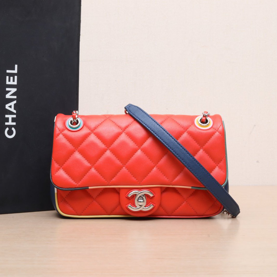 95新 Chanel/香奈儿 【娇29】活动橘红色 CF 口盖包 季节款868004