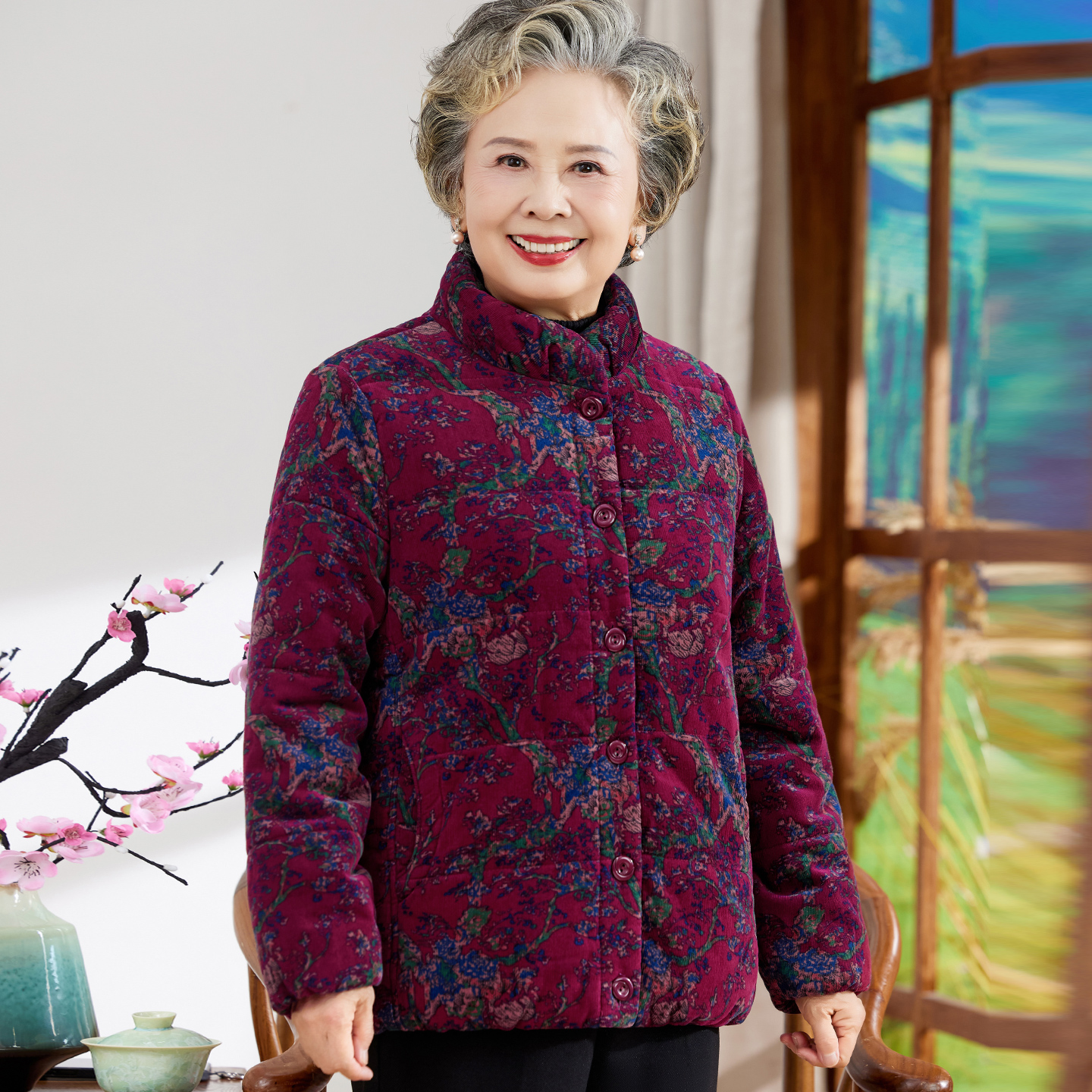 老年人冬装女加绒棉服外套70岁80奶奶冬季纯棉加厚棉袄妈妈全棉衣