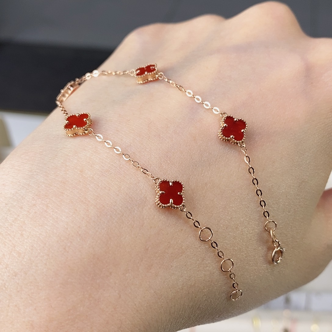 玛瑙/玉髓手链18K金镶嵌红7mmk枚