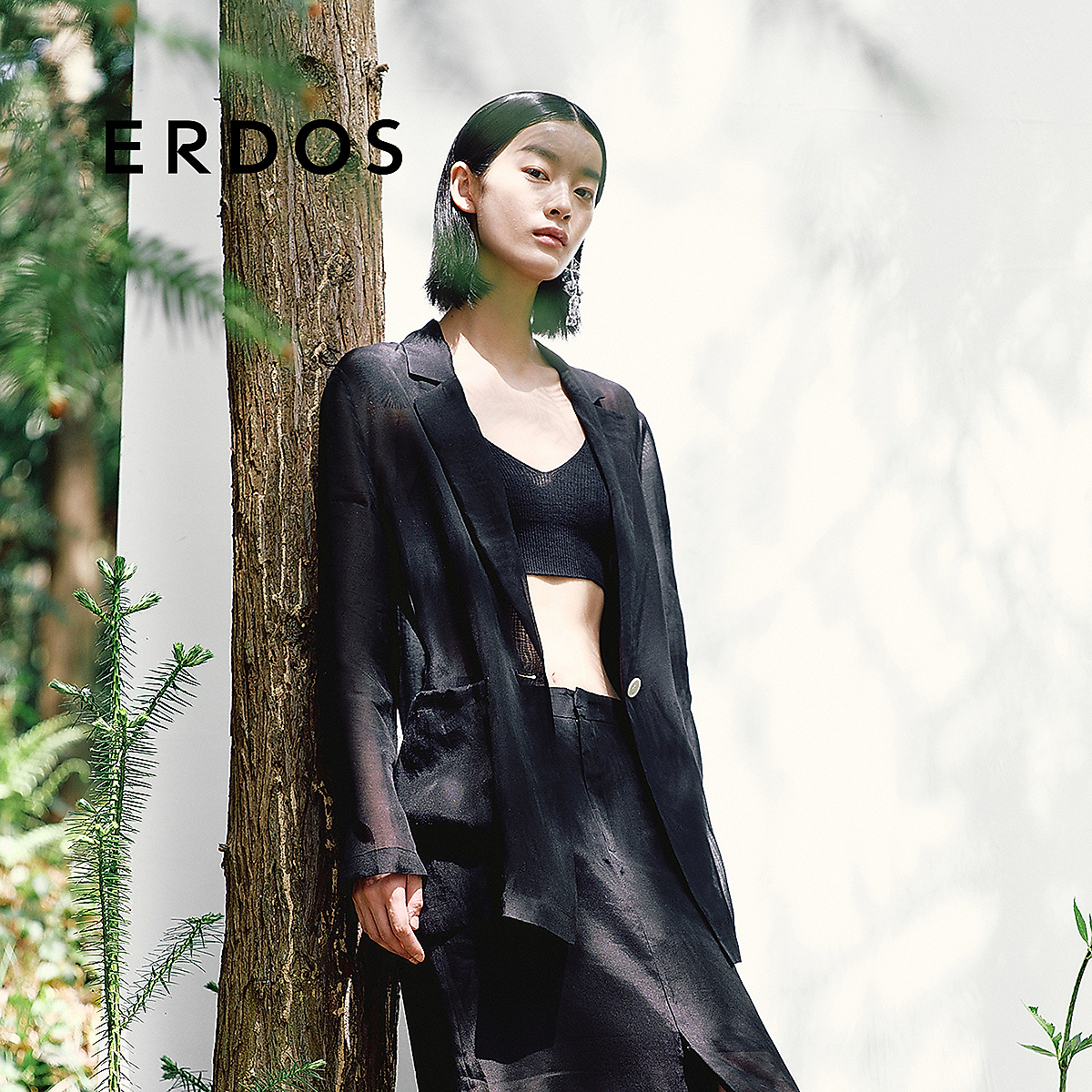 ERDOS 丝竹绡直身版轻盈黑色西装女【仲夏夜】25年春夏新品