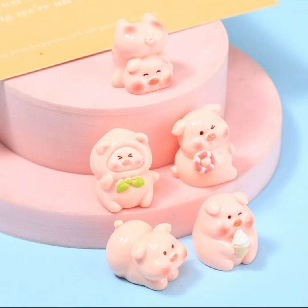 【九宫格+双许愿+对碰】立体卡通实色小猪DIY树脂饰品摆件