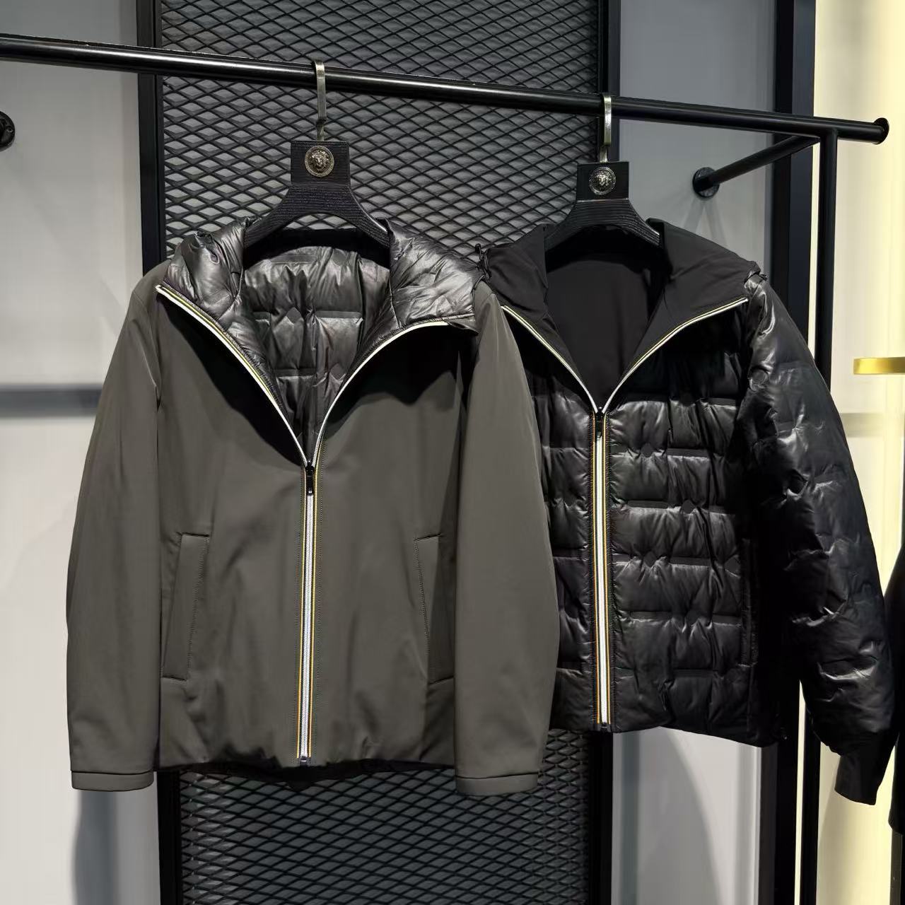 （特）E837#99003双面穿90鹅绒男士撞色拉链连帽羽绒服