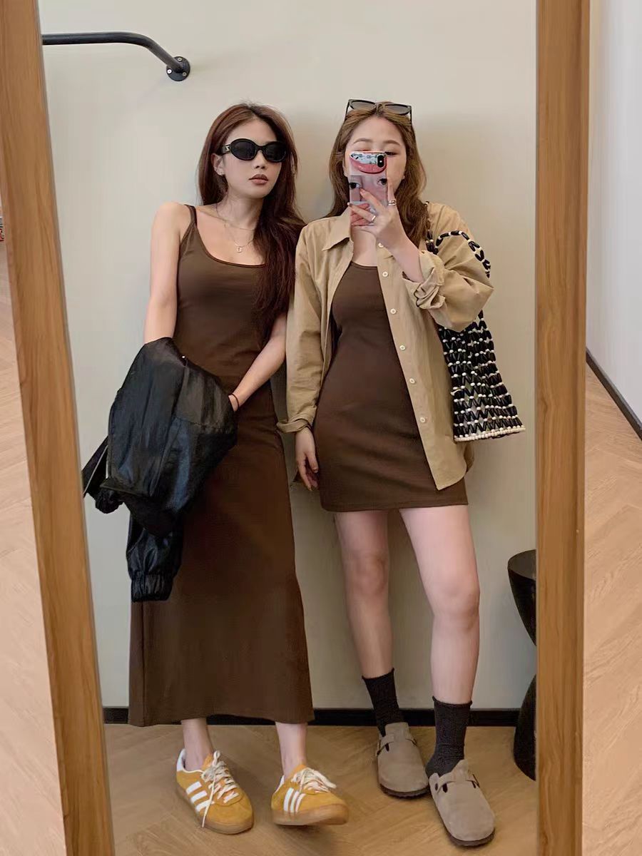 纯欲性感螺纹背心长裙女修身显瘦外穿吊带裙过膝连衣裙内搭打底裙