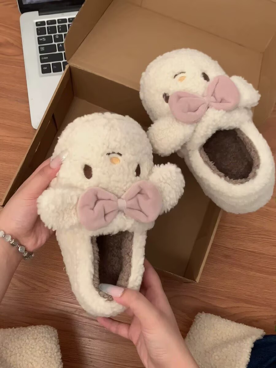 冬季新款全包跟可爱兔兔款卡通毛绒拖鞋女加绒加厚秋冬外穿鞋子