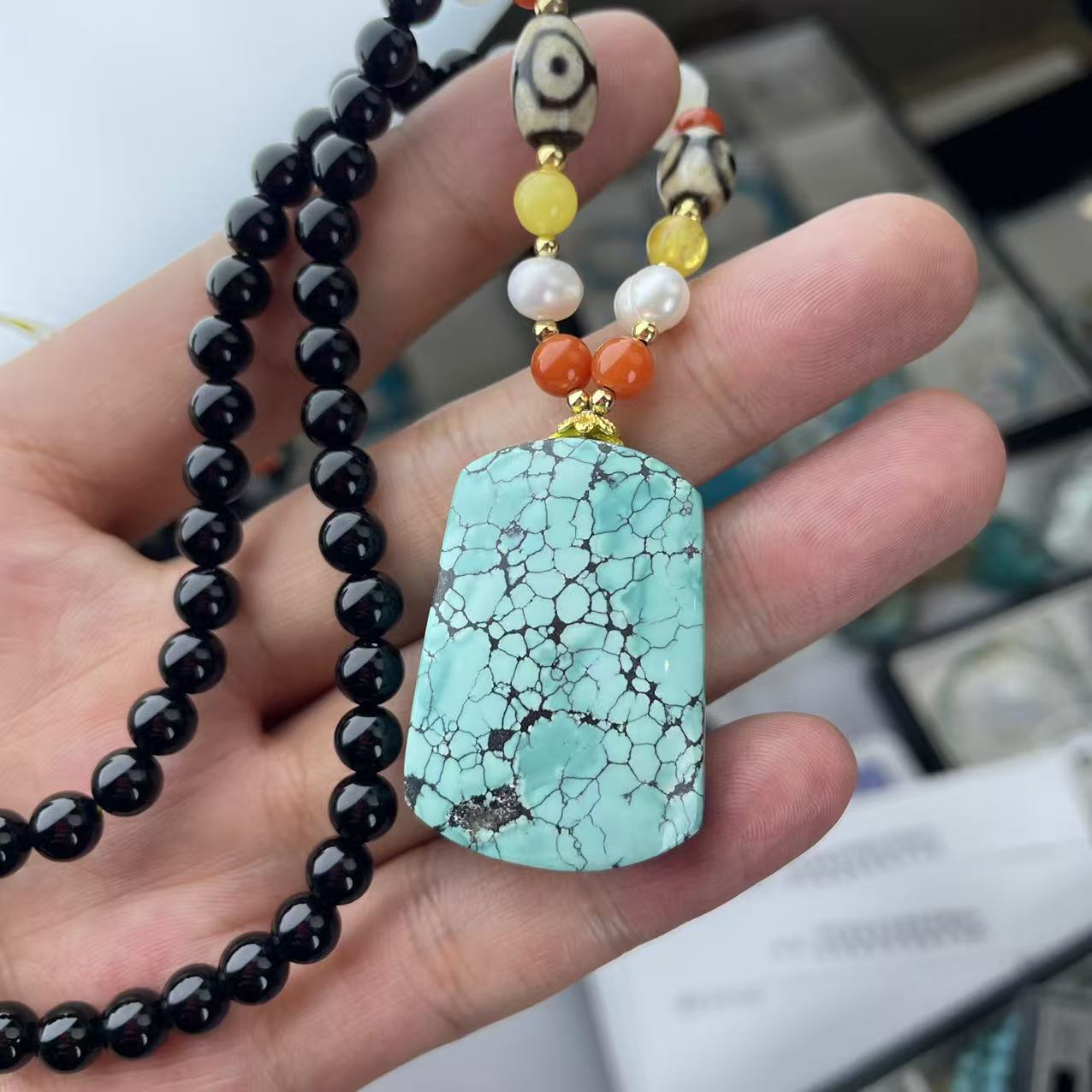 【老掌柜】乌兰花/绿松石项链   AUN110472