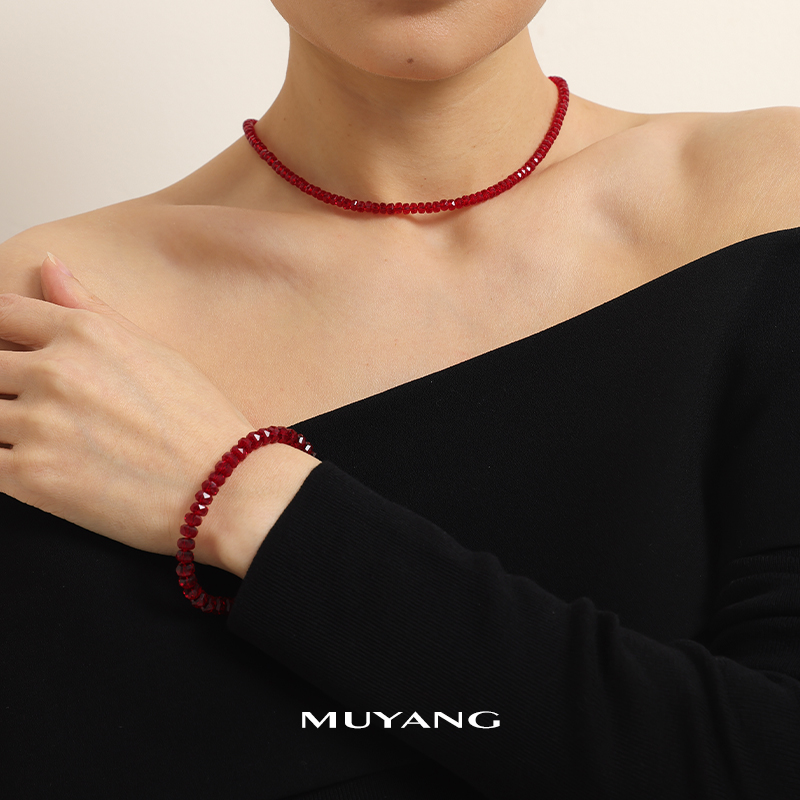 muyang/慕阳 铜合金琉璃项链 手工气质轻奢时尚红色简约福绥项链