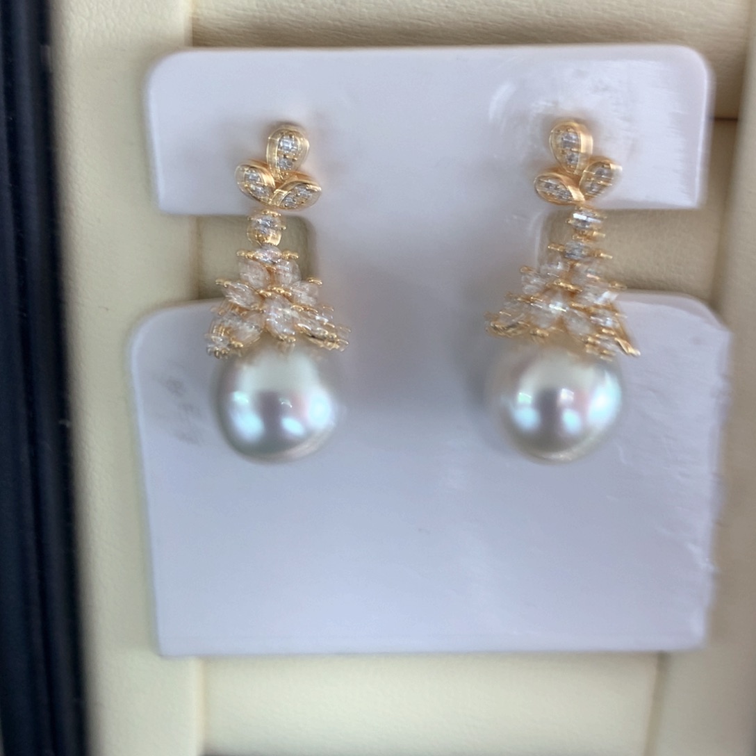 海水珍珠耳饰银S925镶嵌