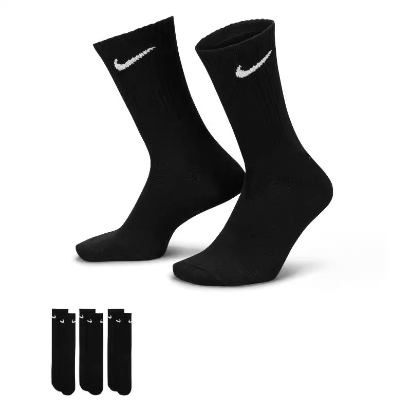NIKE耐克袜子运动休闲舒适透气男女中筒袜三双装SX7676-010 C