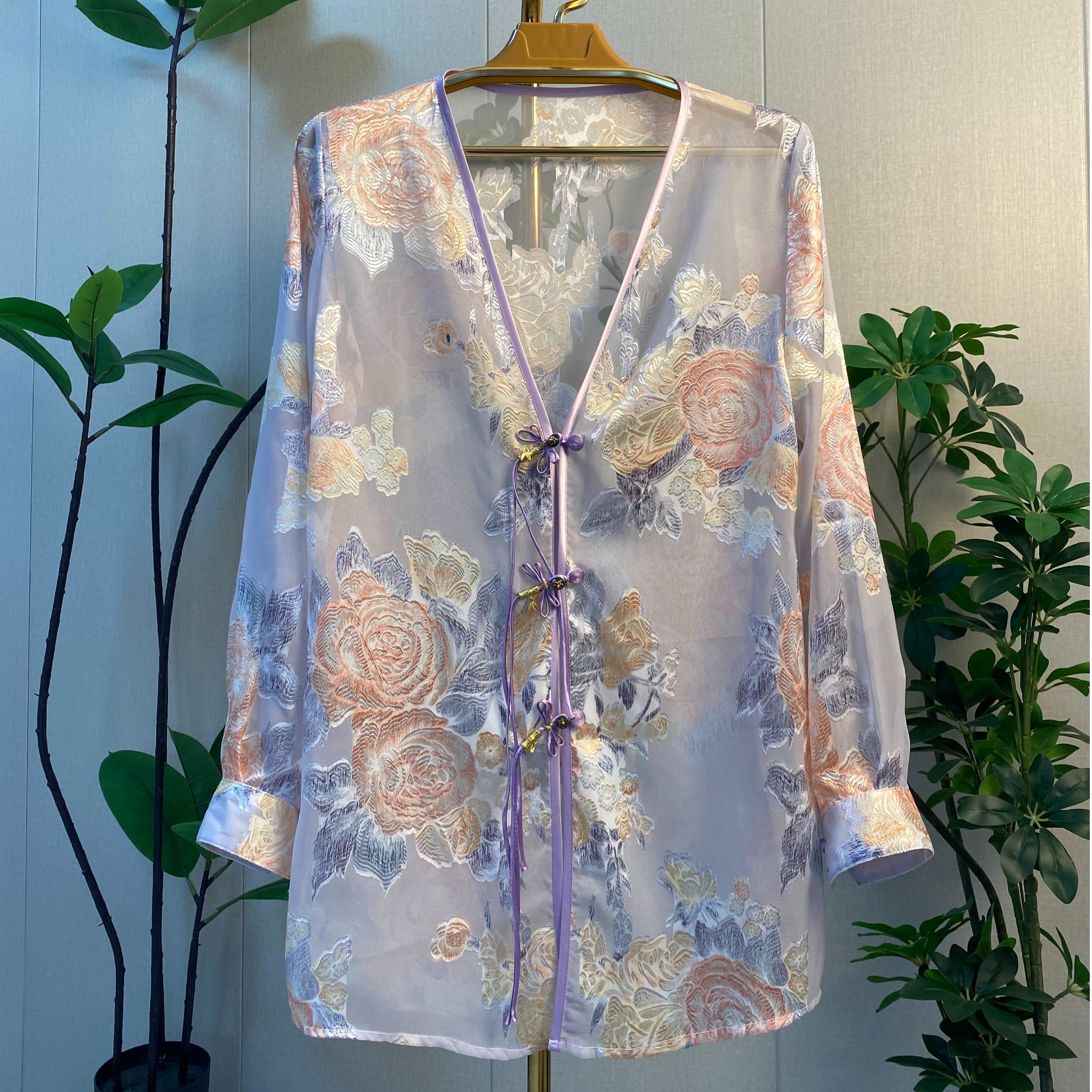 【花隐】夏季新款新中式国风气质显瘦宽松超薄长款古菱纱女外套