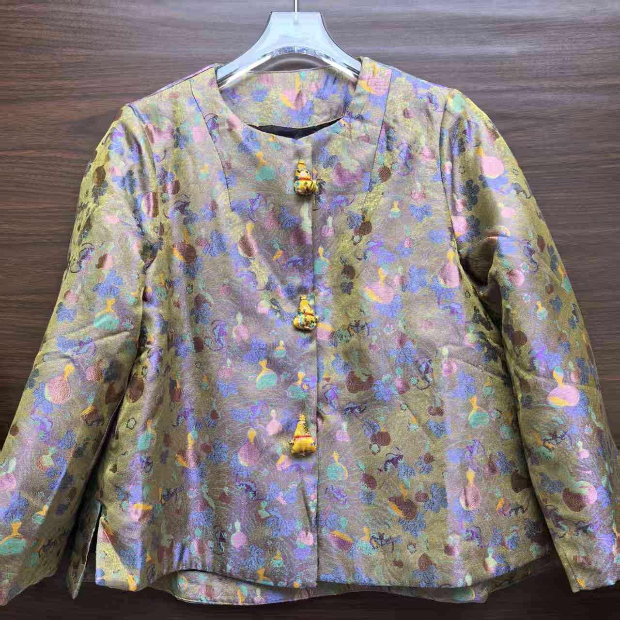 11130黄姐定制新中式重工提花短款棉服外套-衣长59