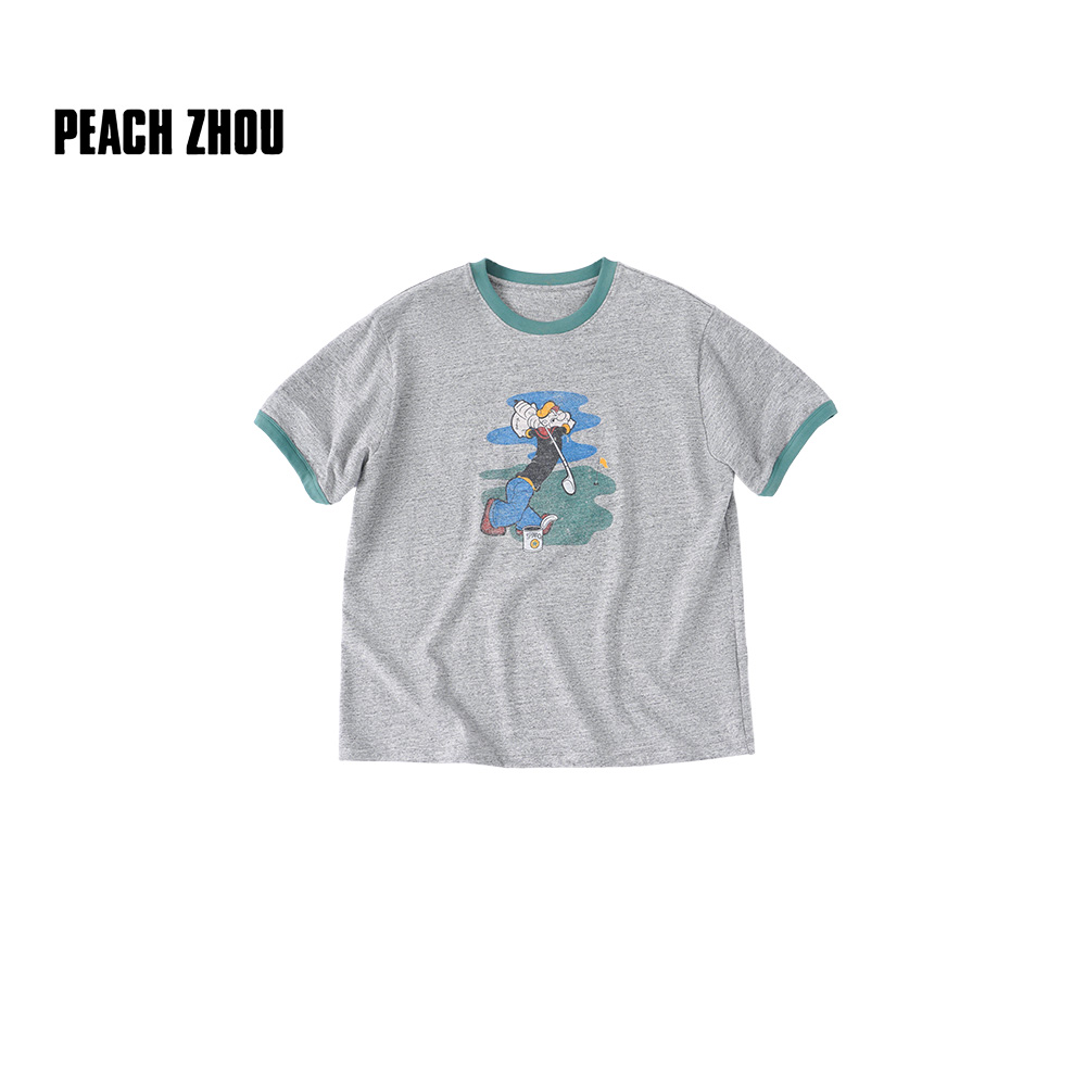 PEACHZHOU 花灰撞色大力水手卡通正肩微宽松圆领短袖T恤6XS65120