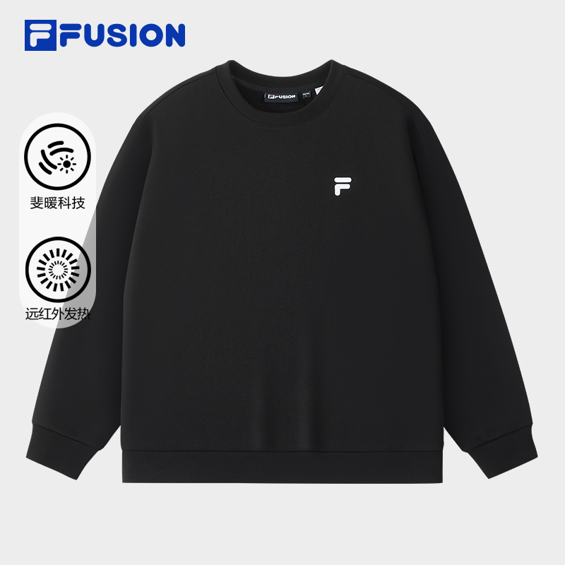 FILA FUSION斐乐潮牌情侣款套头卫衣2025冬新款休闲加绒针织上衣