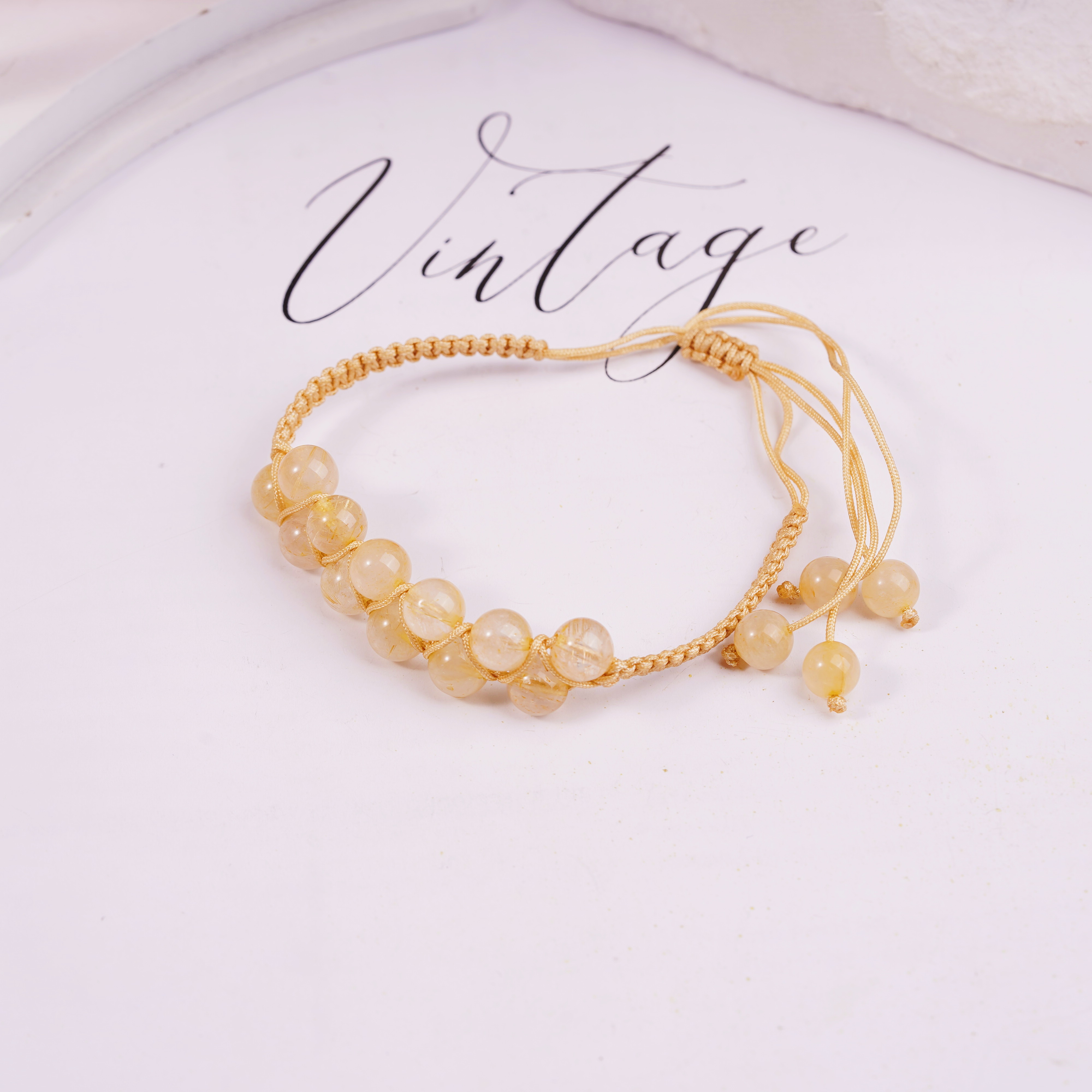 【静静珠宝 金丝聚运】金发晶编绳款素圈手链JY013