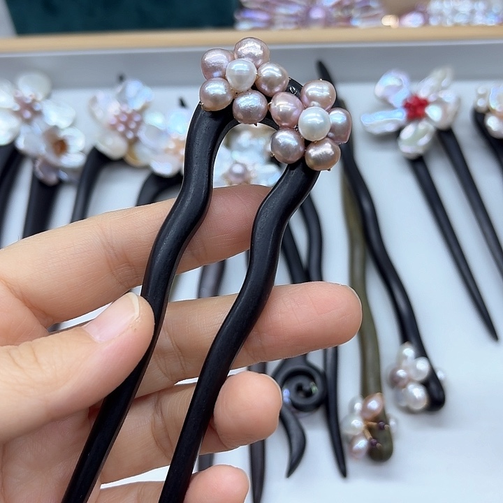 淡水珍珠发饰银S925镶嵌