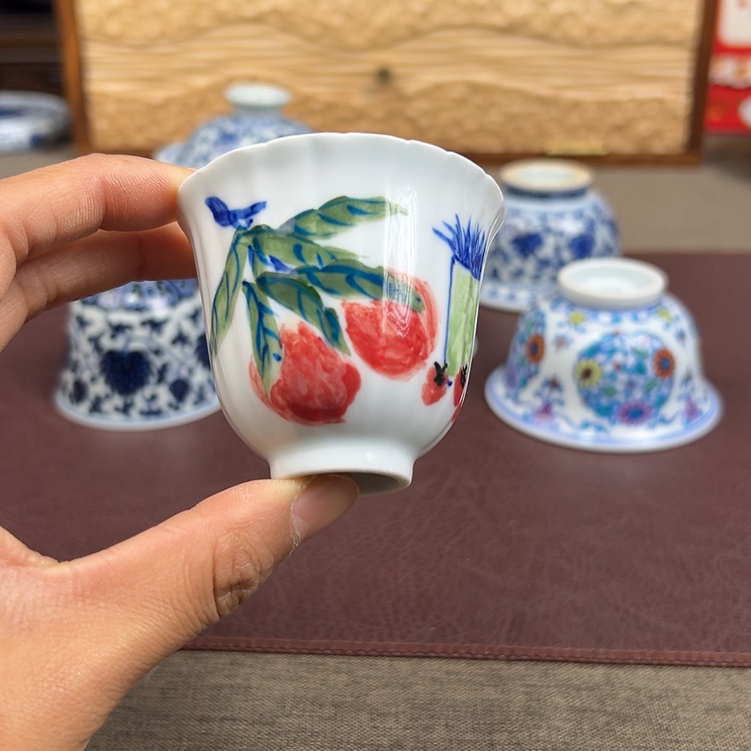 摆件景德镇三果闻香杯