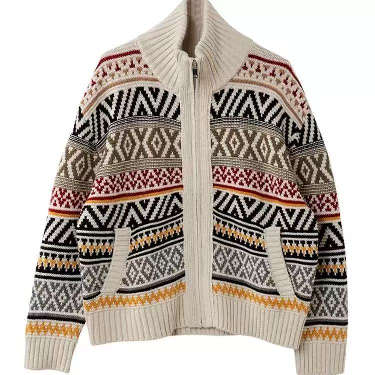 【硬货】3772明星同款费尔岛拼色毛衣厚款设计感慵懒风毛衣外套