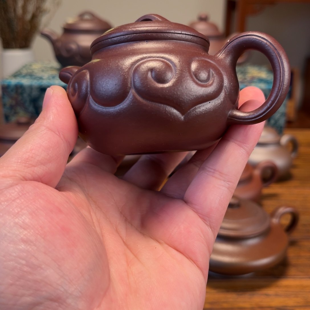 小***松紫砂茶壶石黄石红仿古如意壶