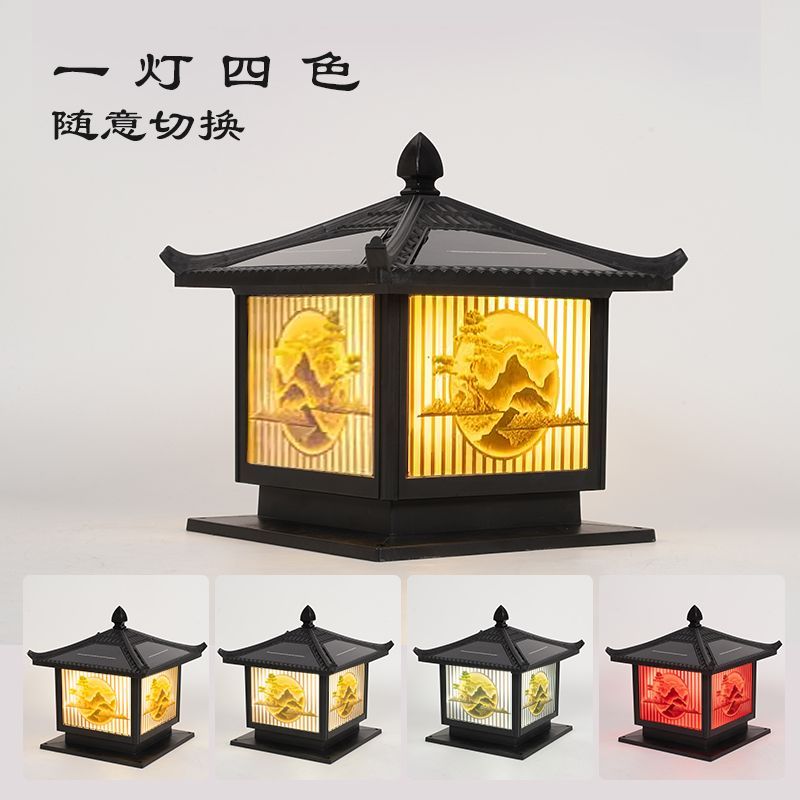 太阳能户外柱头灯加油庭院别墅大门口柱子围墙农村室外防水柱头灯
