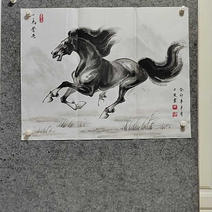 横款周士辰水墨写意骏马图