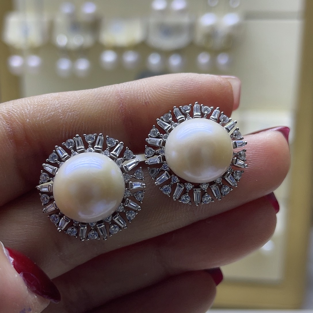 淡水珍珠耳饰银S925镶嵌