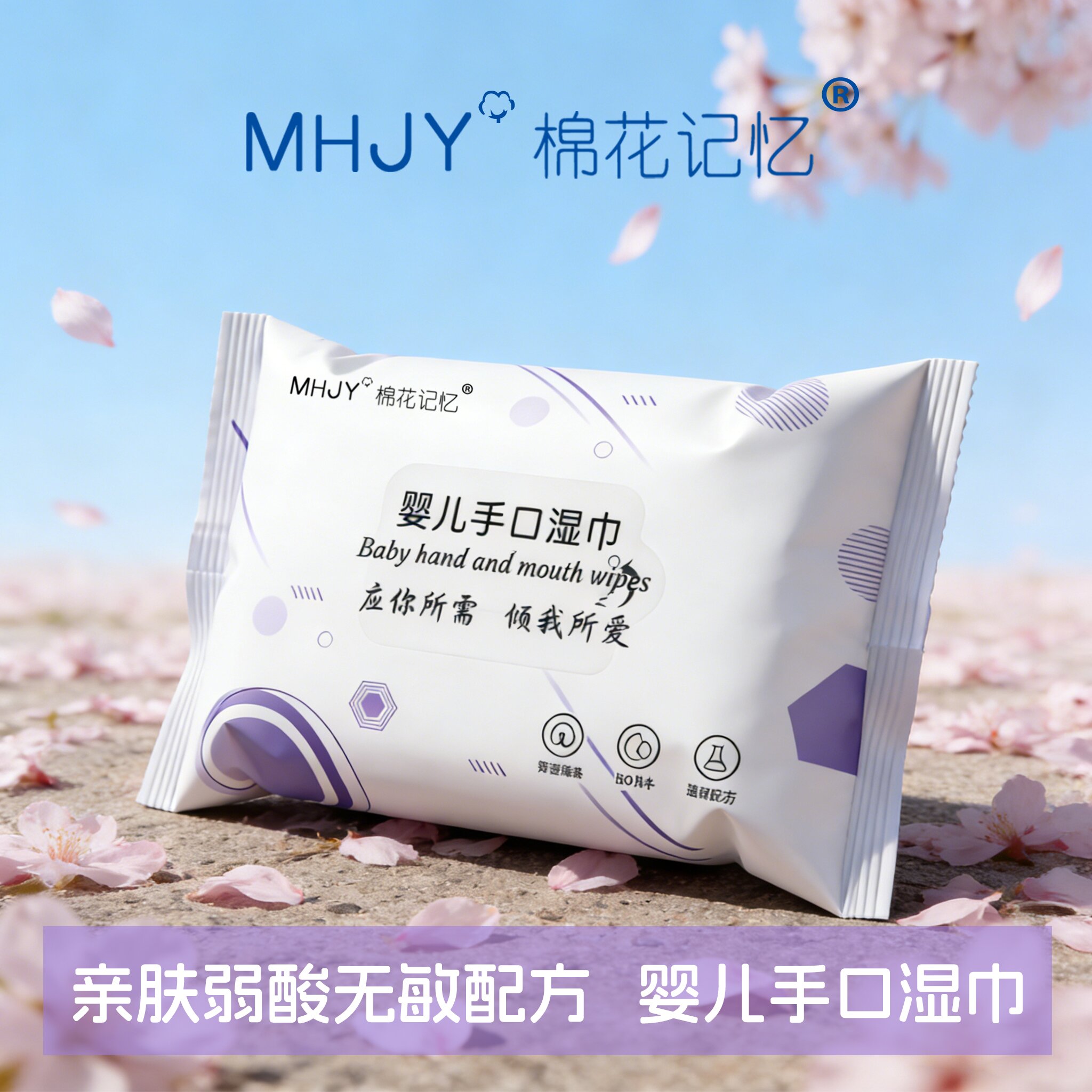 棉花记忆婴儿手口柔湿巾亲肤弱酸无敏配方婴儿专用
