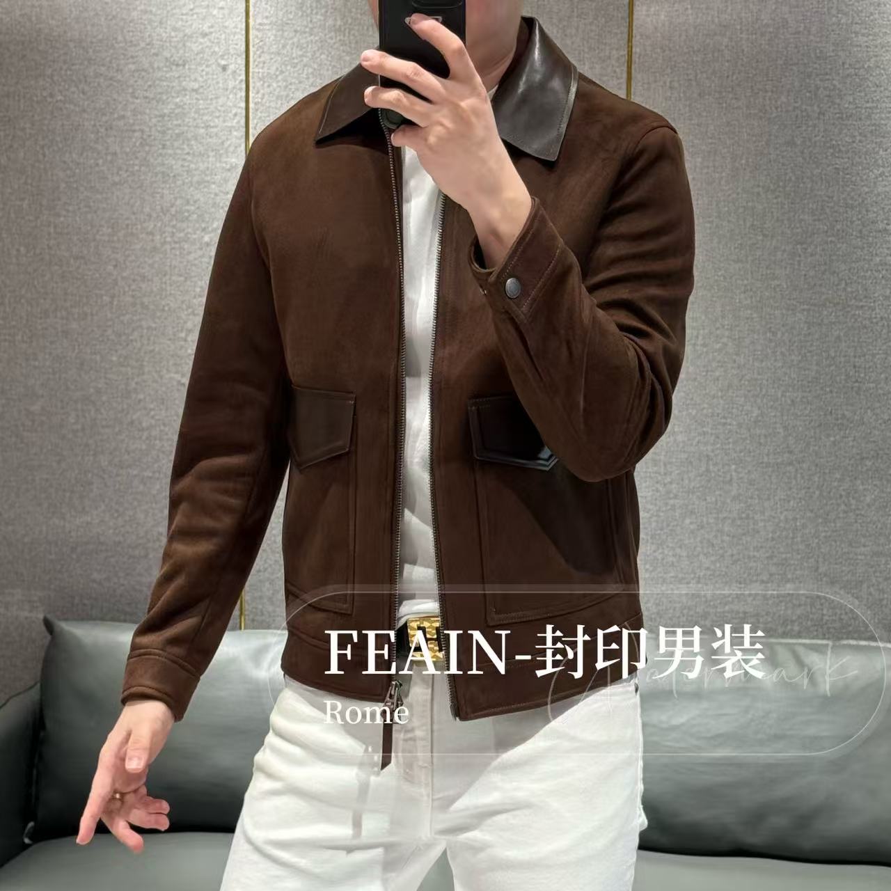 【真皮拼接】B*C方向高端反绒面拉链老钱风秋季夹克0572