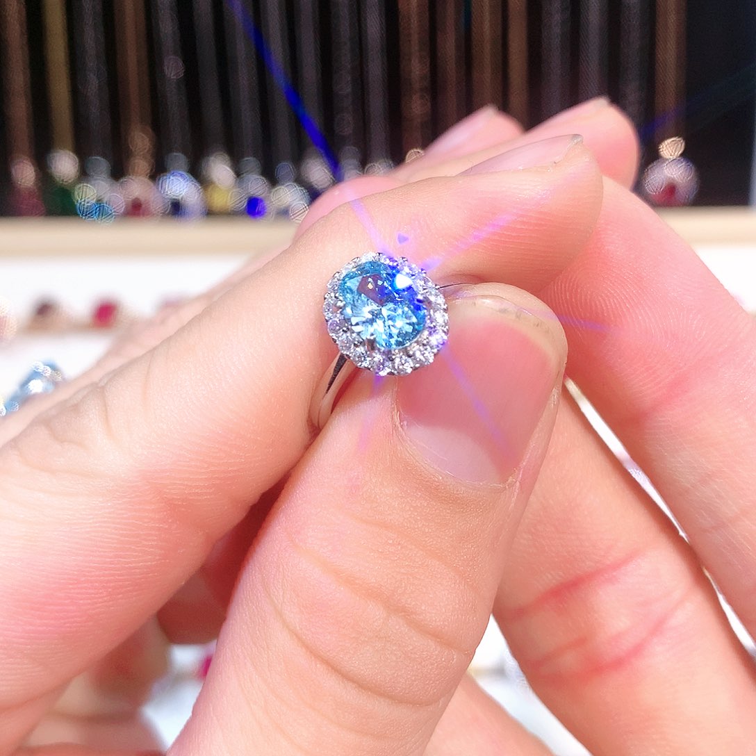 海蓝宝石戒圈银S925镶嵌