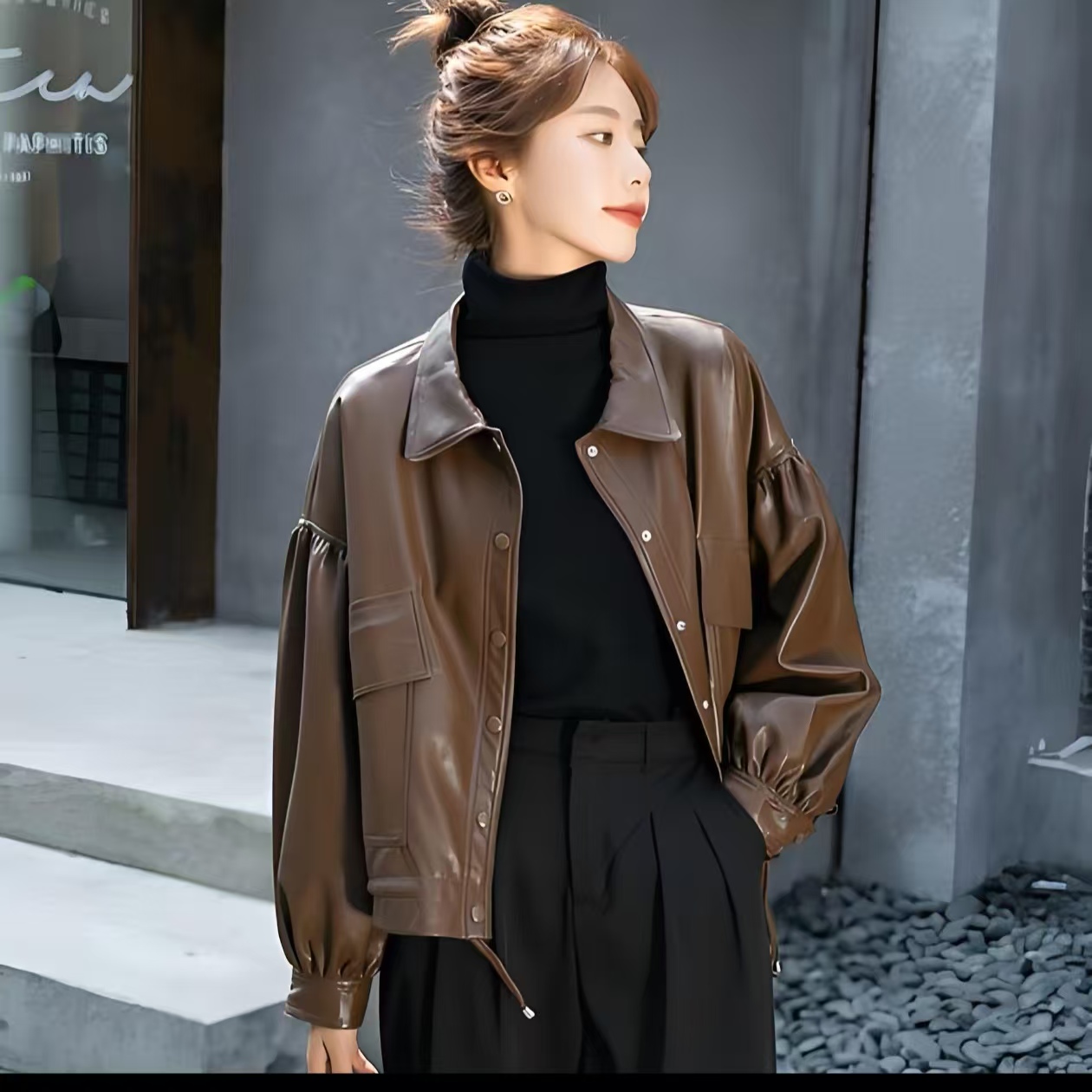 常规泡泡袖秋季常规款皮衣女装网红cleanfit风（已直播间款式为准）