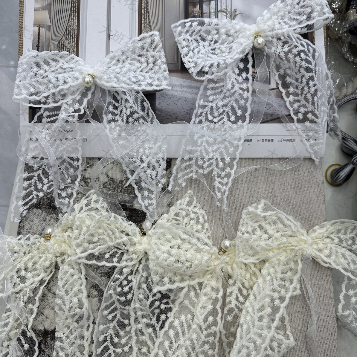 大班窗帘绑带蝴蝶结蕾丝收纳绳法式纱帘窗帘绑带饰品