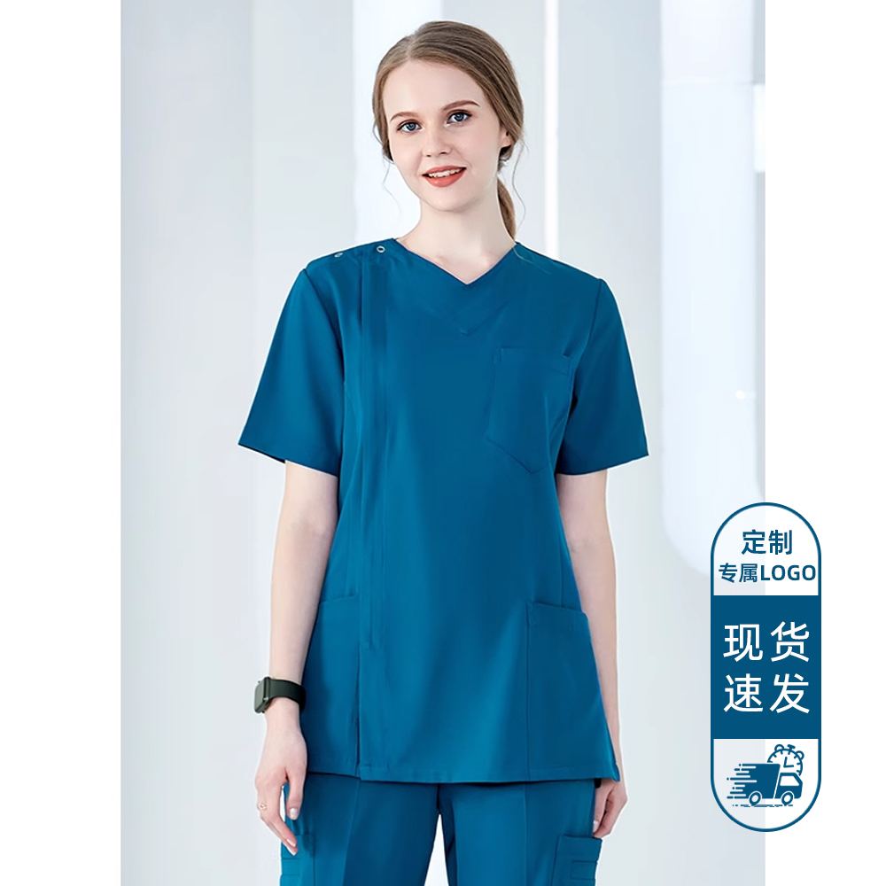 侧拉链洗手服短袖不套头手术室透气女手术服弹力医生服护士工作服