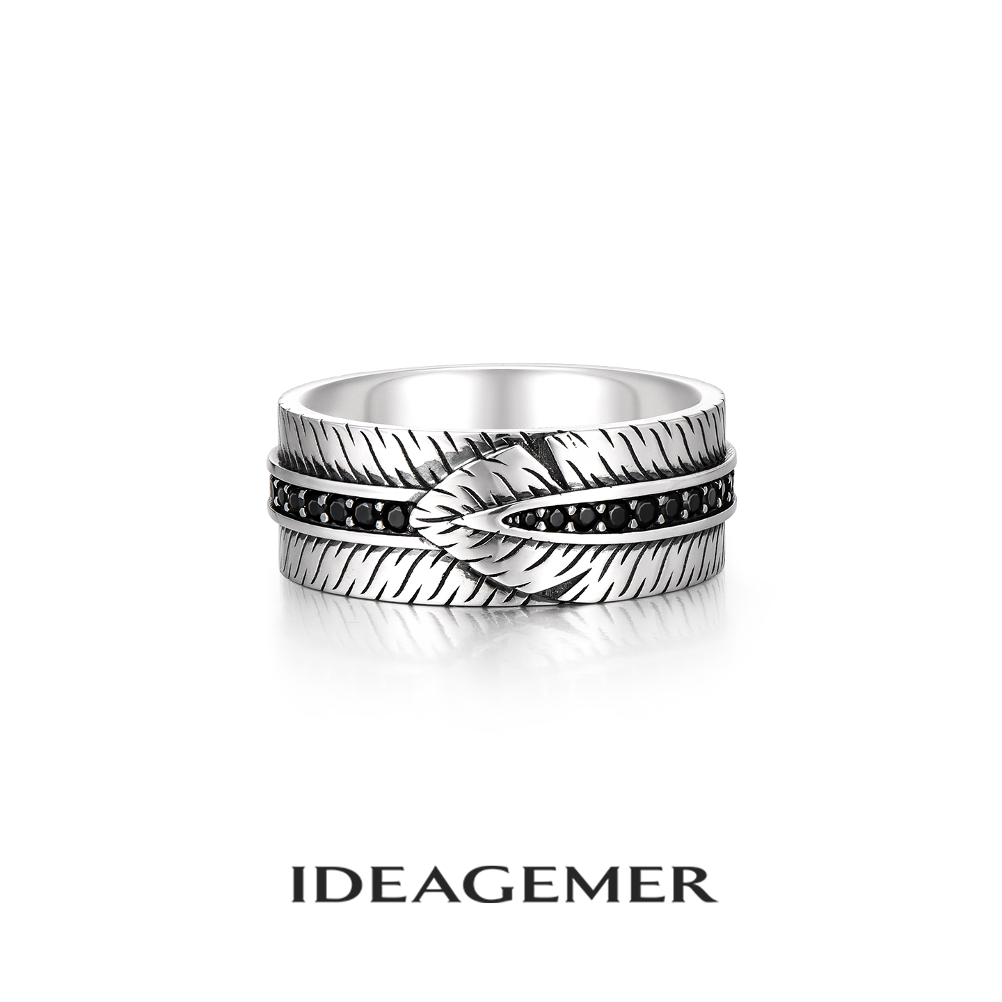 ideagemer 925银合成锆石戒指 羽毛戒指男士高级感送礼原创小众