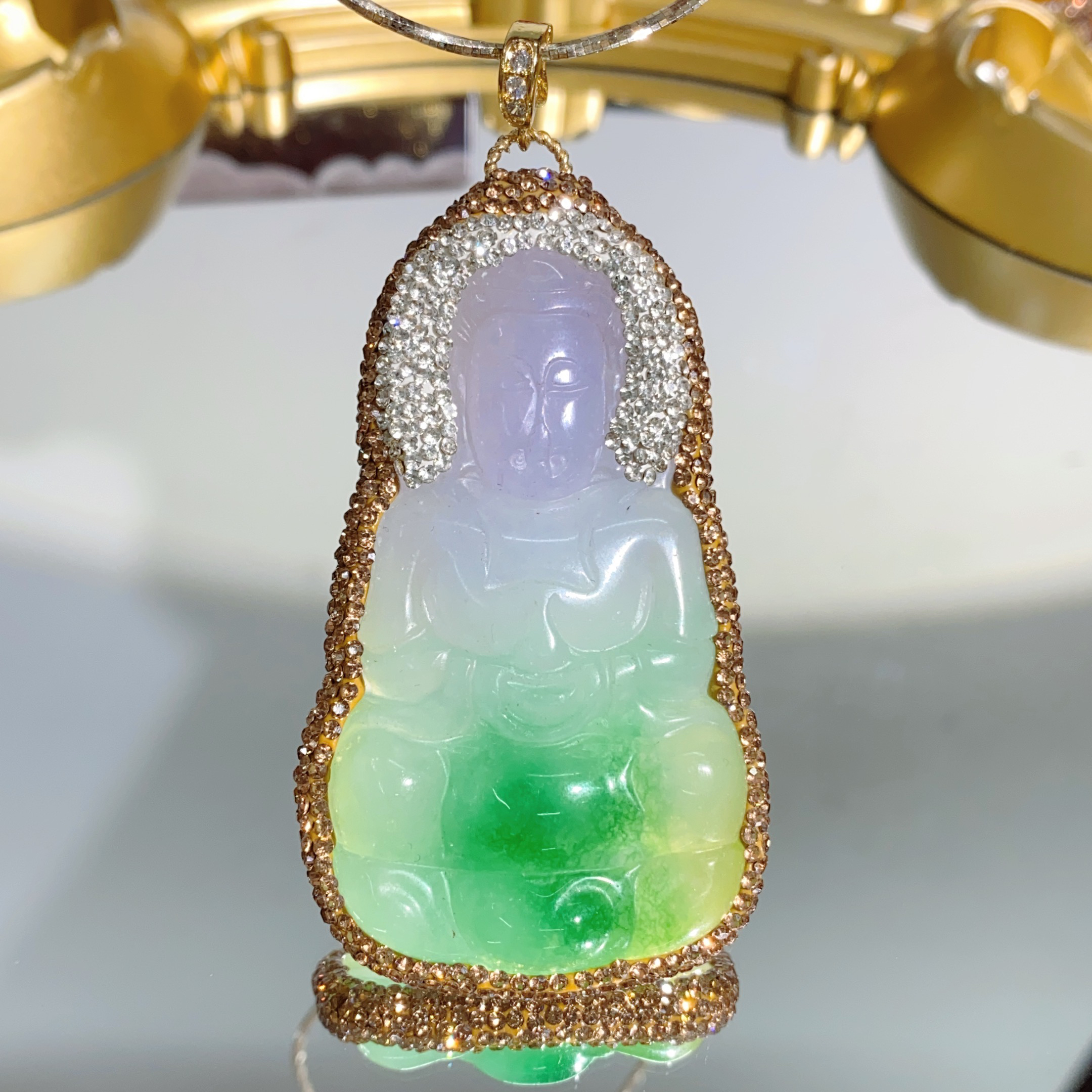 铜合金合成锆石吊坠 TTSD 飘花观音绿mn春彩时尚吊坠 7059