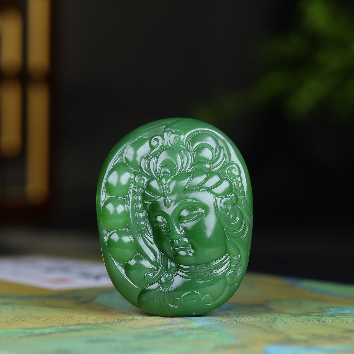 122705和田玉碧玉观音挂件