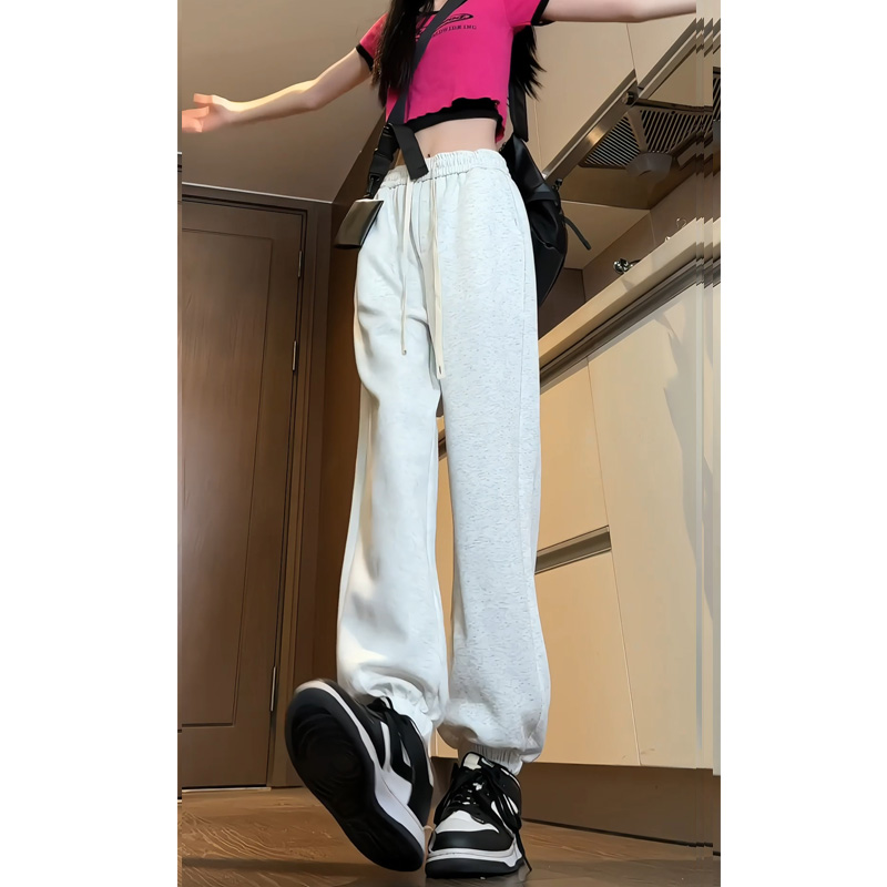 加绒款【12307】2025秋冬新款青少年港风纯色束脚裤加绒华棉卫裤潮