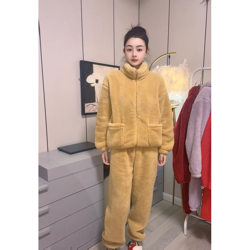 加厚睡衣女款保暖上衣松紧带立领家居服冬季长袖时尚