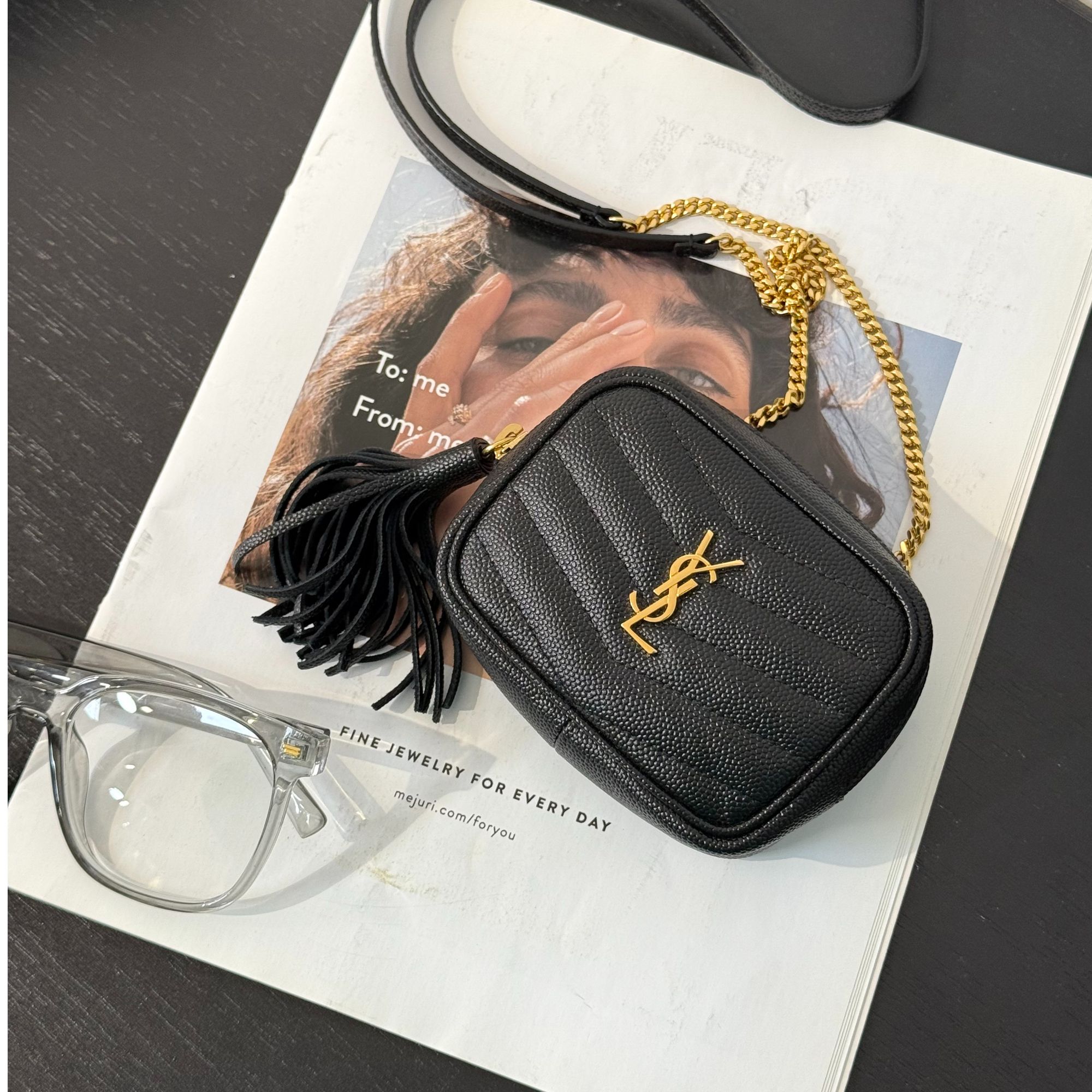 95新 YSL/圣罗兰 CS6147/YSL黑金mini相机包