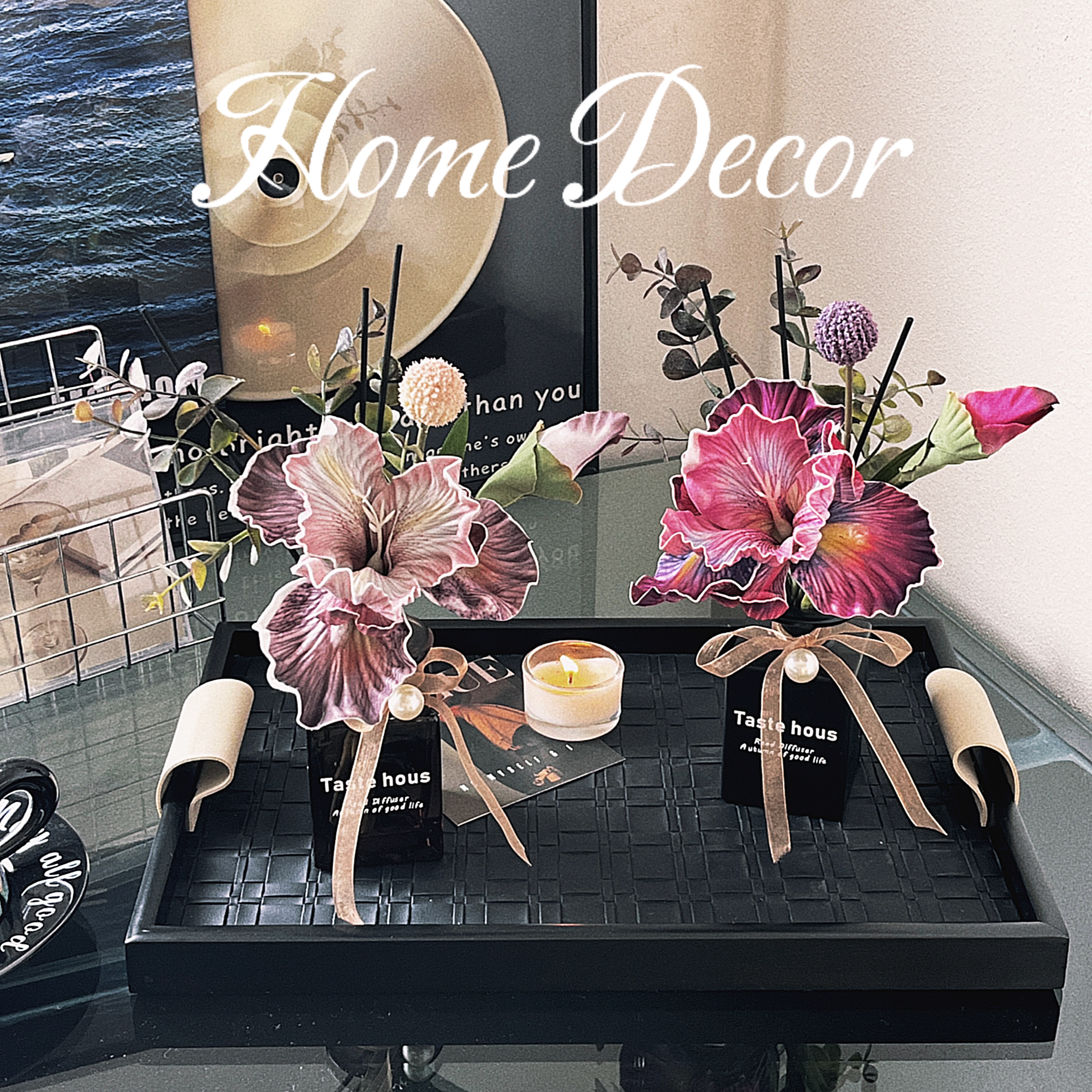 复画【爱丽丝 】鸢尾花仿真花假花无火香薰家用室内持久留香花艺摆