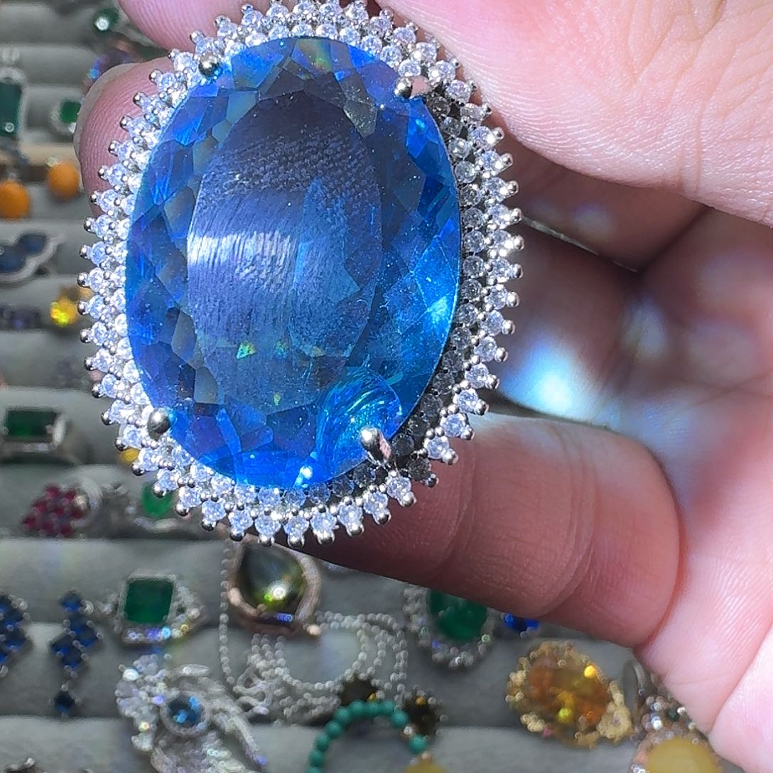 绿水晶戒指银S925镶嵌