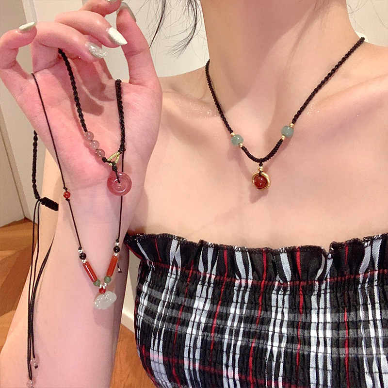 新中式玛瑙项链锁骨链配饰女精致气质优雅知性编织少女